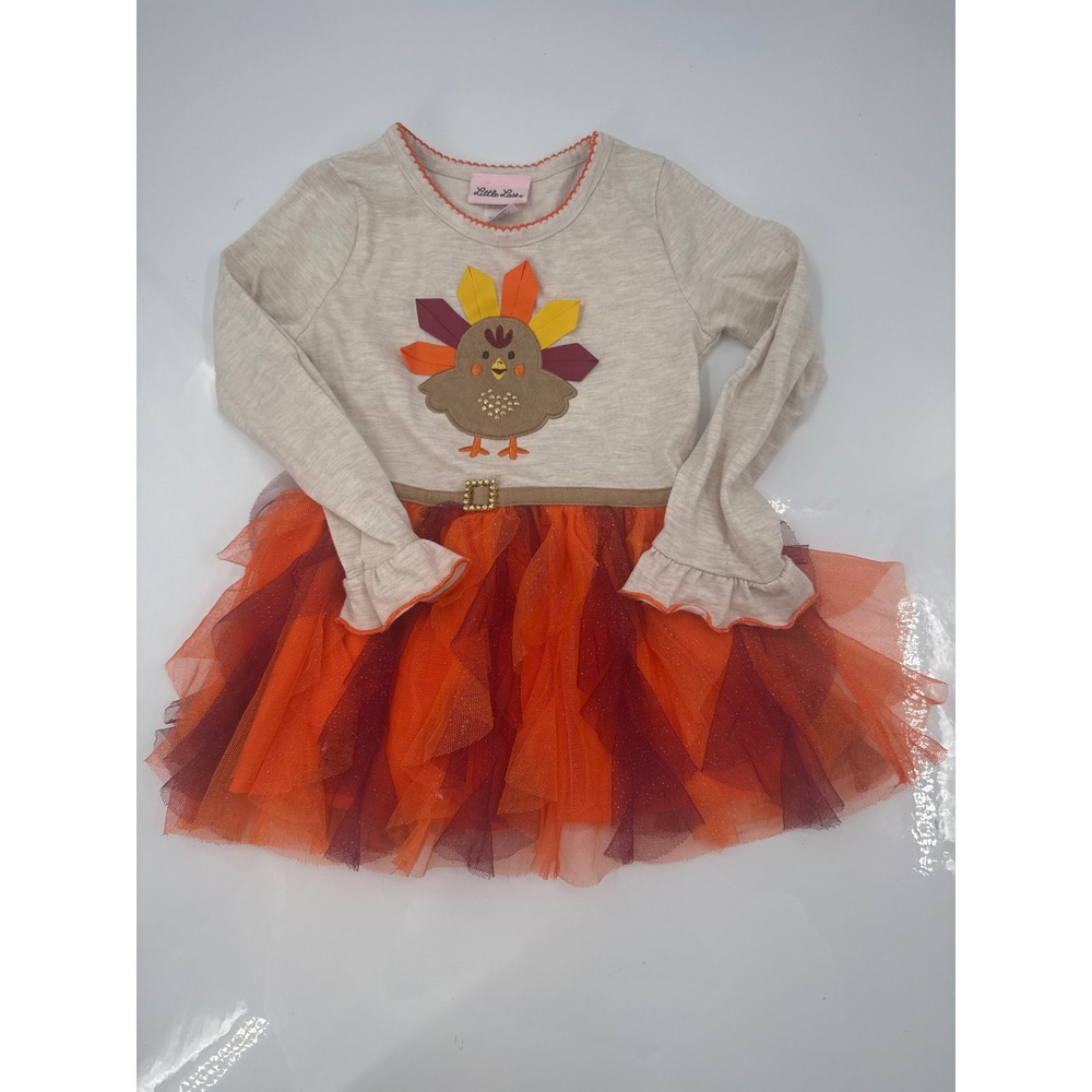 Little Lass Girls Thanksgiving Turkey Tutu Dress Orange Burgundy Size 5 LL92264